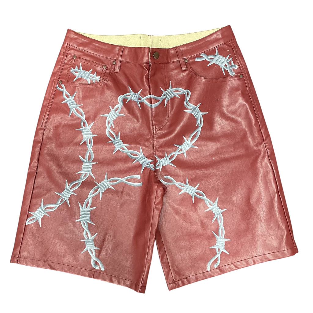 grey spiked wire Leather 3/4 Shorts