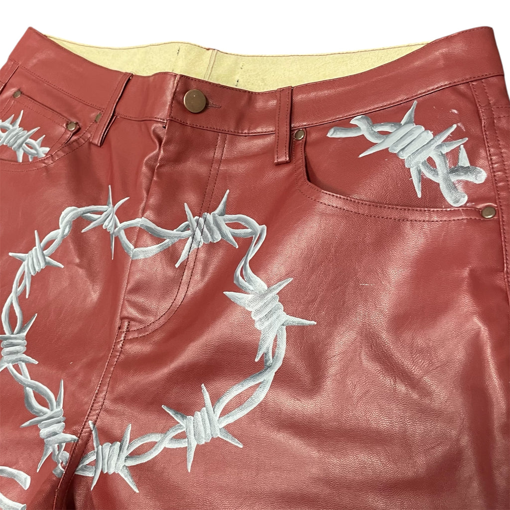 grey spiked wire Leather 3/4 Shorts